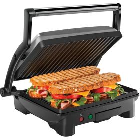 Panini Press & Grill, 4-Slice Non-Stick, Opens Flat - Stainless Steel Panini Press & Grill, 4-Slice Non-Stick, Opens Flat - Stainless Steel